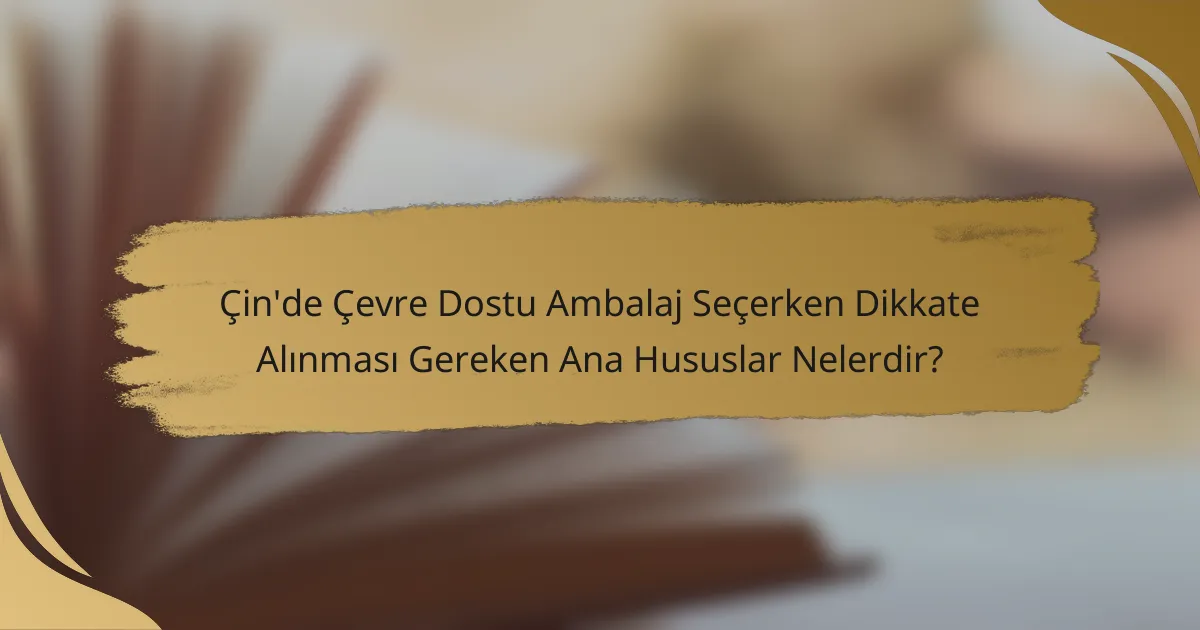 Çin'de Çevre Dostu Ambalaj Seçerken Dikkate Alınması Gereken Ana Hususlar Nelerdir?