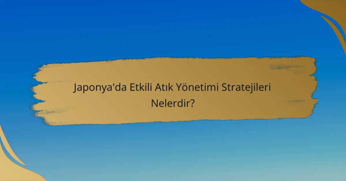 Japonya'da Etkili Atık Yönetimi Stratejileri Nelerdir?
